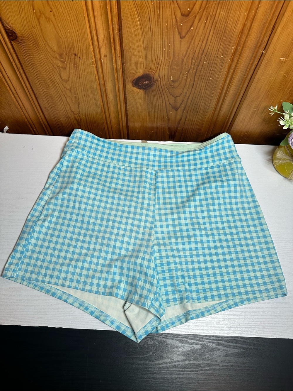 Lands' End Blue Gingham High-Waist Women’s Shorts